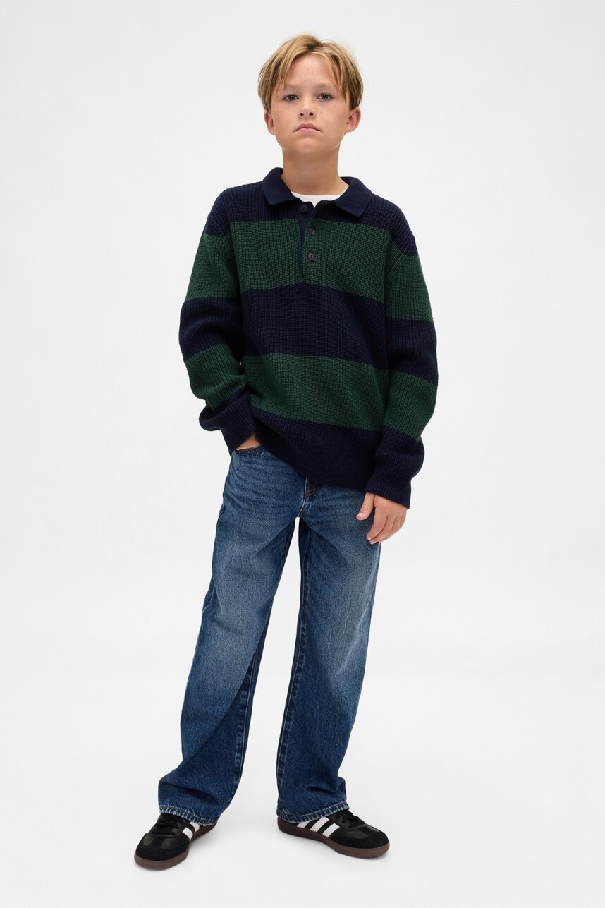 Buzo De Algodòn Cuello Polo Niño Green Stripe