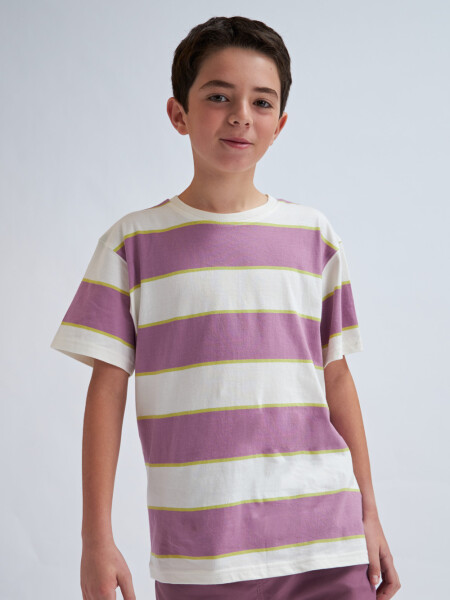 Camiseta manga corta a rayas Violeta