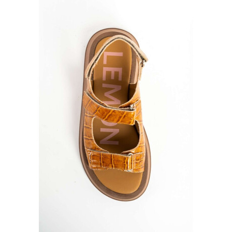 Sandalias De Cuero Croco Caramelo