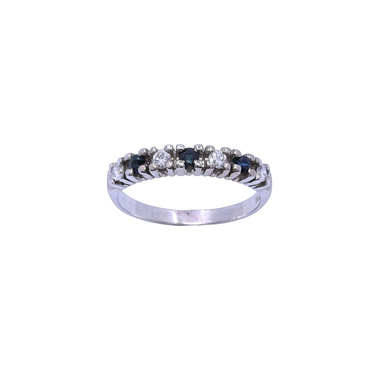 Anillo medio sin fin oro 18k blanco brillantes y zafiros. 
