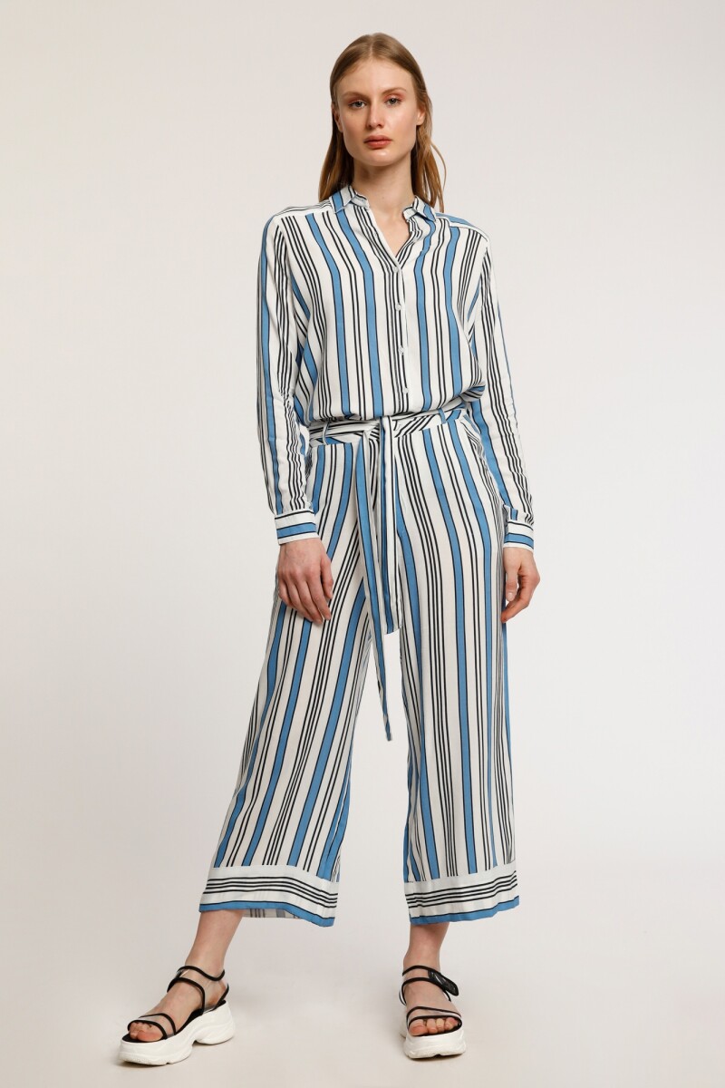 Pantalón rayado con lazo cyan