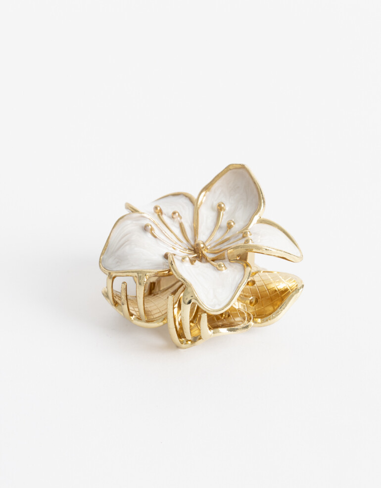 Broche Flores Broche Metálico Flor Hawaiana - Blanco Crudo
