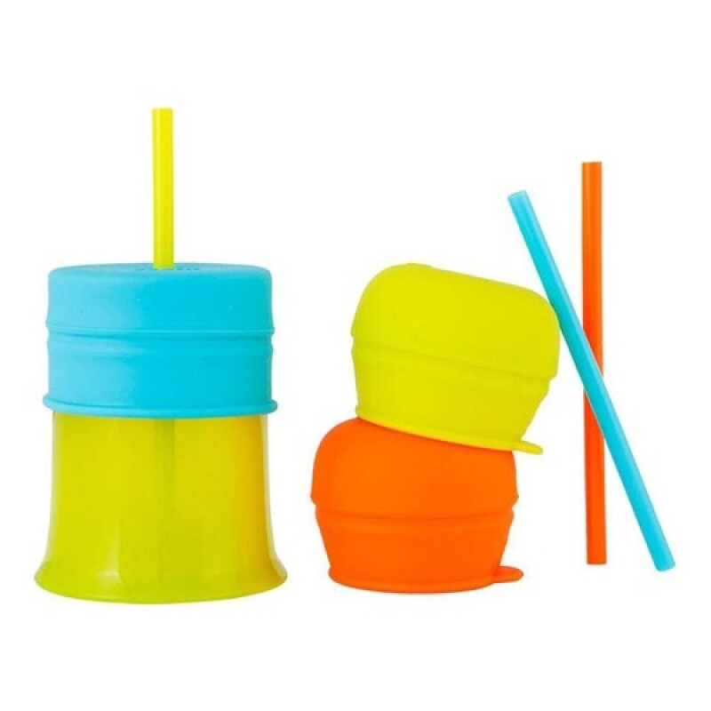 Vaso antiderrame Boon Snug Straw con 3 tapas de silicona y sorbitos Naranja
