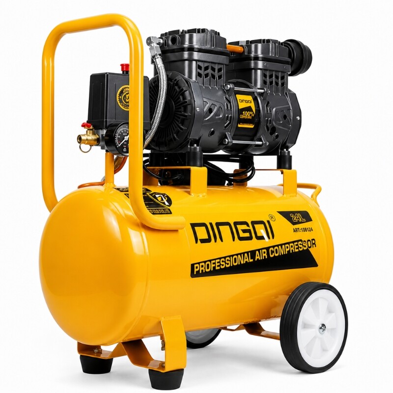 DINGQI COMPRESOR SILENCIOSO SIN ACEITE 24 LITROS 1HP Dingqi Compresor Silencioso Sin Aceite 24 Litros 1hp