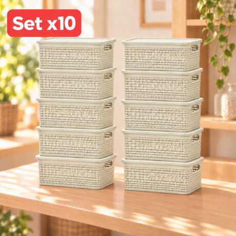 Set x10 caja simil ratán 4 lts BEIGE
