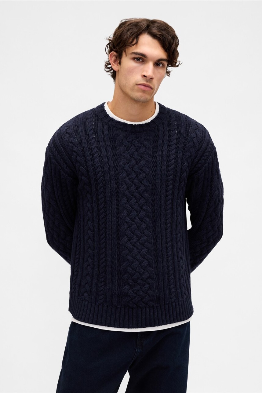 Buzo Cable Heavy Hombre New Navy
