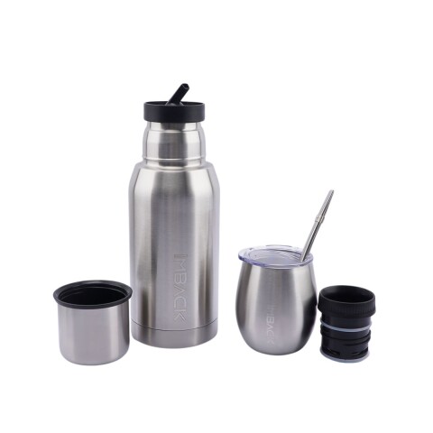 Set Termo de Acero Inoxidable Doble Capa y Doble Pico de 0,75 litros Color Plata + Mate con Tapa + Bombilla Set Termo de Acero Inoxidable Doble Capa y Doble Pico de 0,75 litros Color Plata + Mate con Tapa + Bombilla