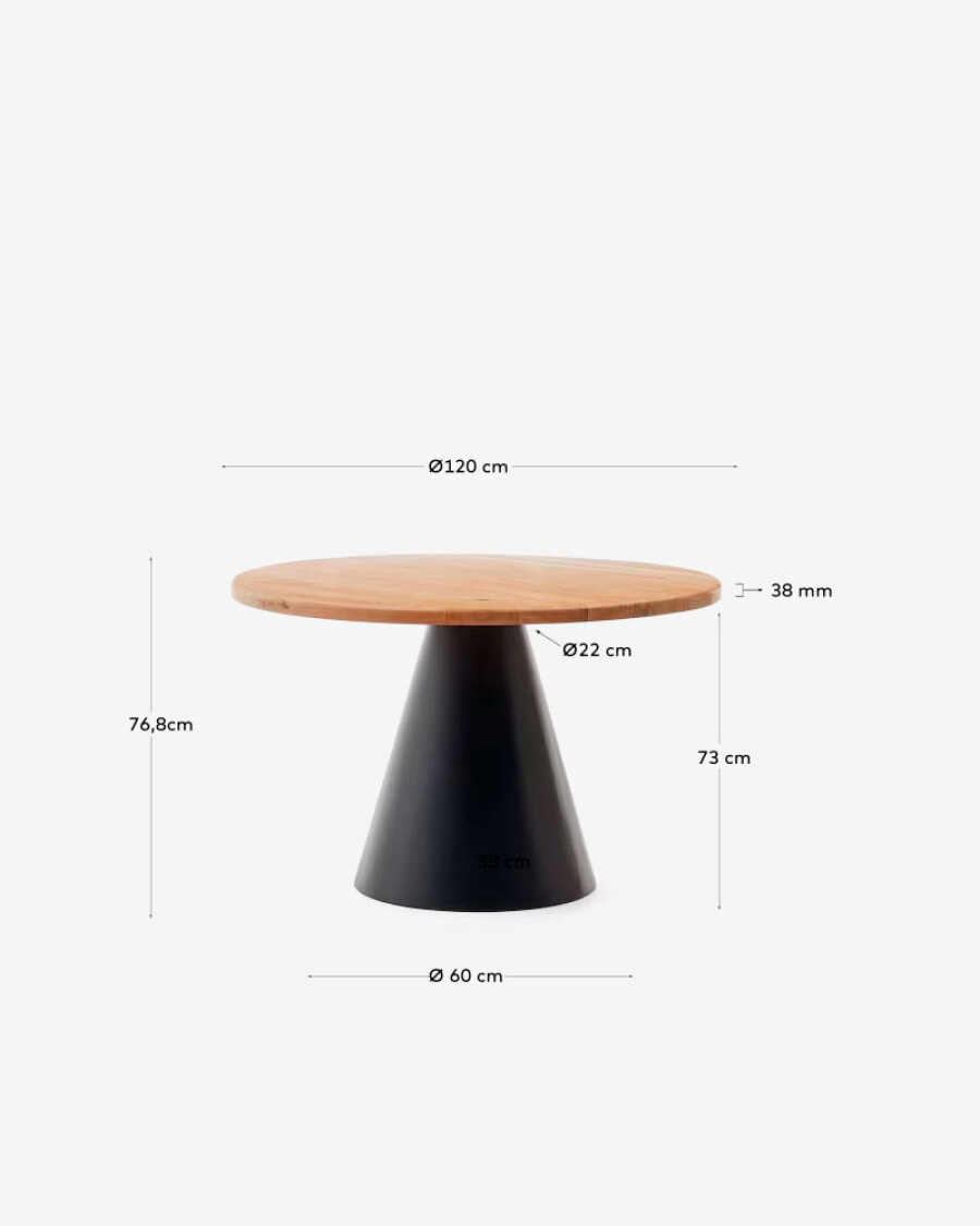 Mesa redonda Wilshire de madera maciza de acacia y patas de acero acabado negro Ø 120 cm Mesa redonda Wilshire de madera maciza de acacia y patas de acero acabado negro Ø 120 cm