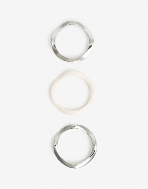 Pulseras Rígidas Sets Perlas Set De Pulseras Rígidas Metal Y Resina - Plateado Rodio