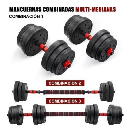 Set 2 Mancuernas Lumax + Barra 2 en 1 + 30kg Discos Pesas Rojo