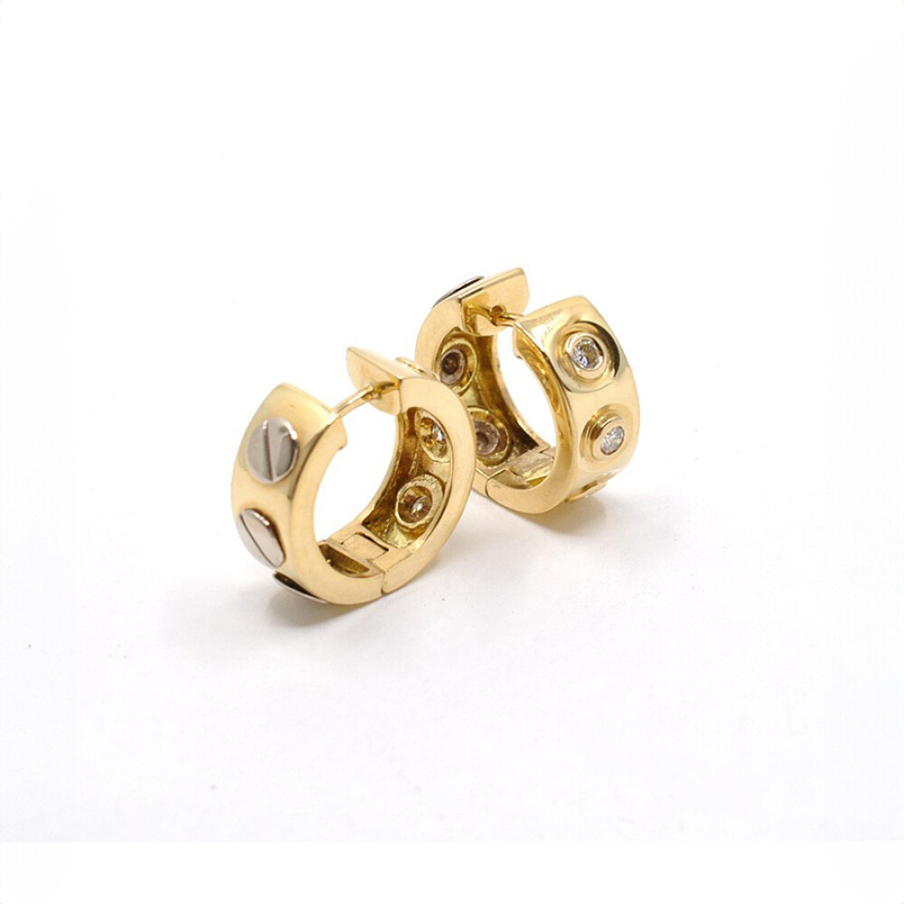 Aros En Oro 18K Combinado Y Brillantes Aros En Oro 18K Combinado Y Brillantes