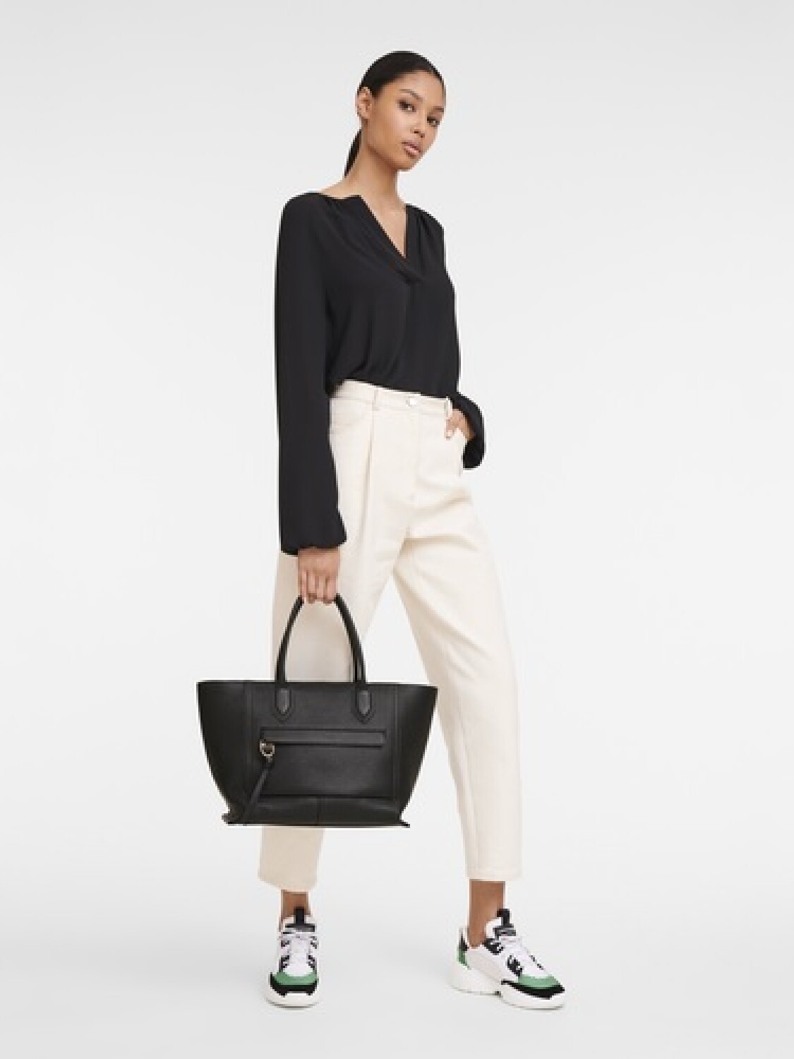 Longchamp -MAILBOX LEATHER BAG L Negro