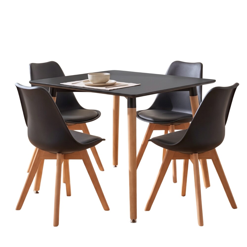 Juego de Comedor 4 Sillas Eames Cuadrada 80 Negro