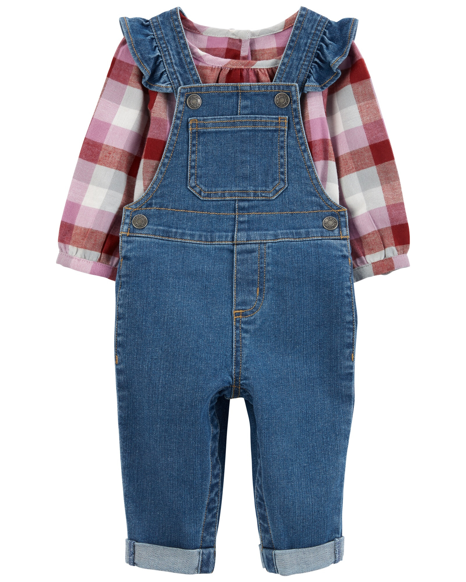 Set dos piezas enterito jean y blusa de franela Set dos piezas enterito jean y blusa de franela