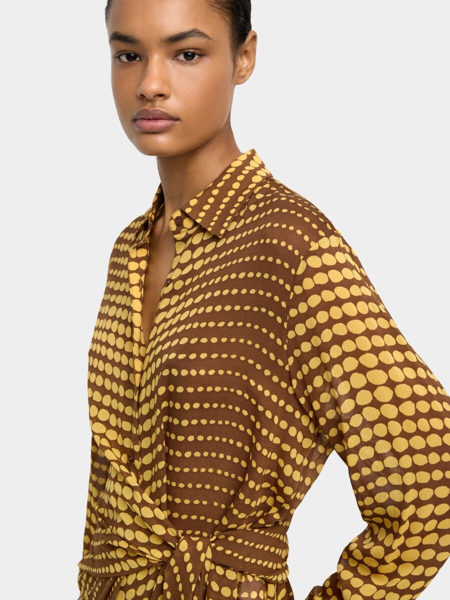 Camisa Estampada Con Nudo amarillo