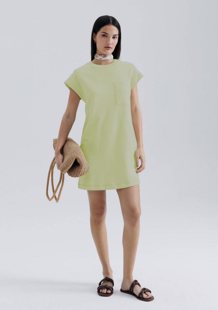 VESTIDO CORTO BÁSICO TEXTURIZADO - VERDE 