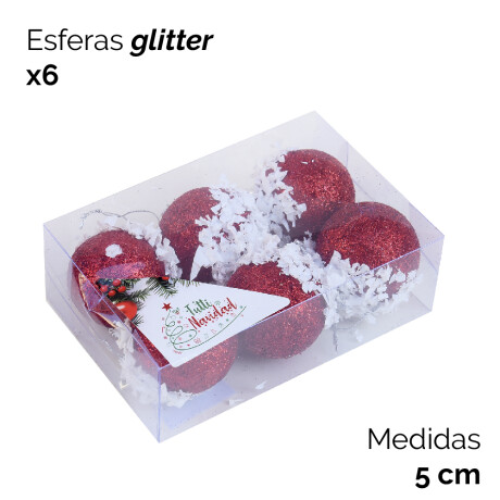 Esferas Con Glitter Rojo Y Blanco X6 Unidades 5cm Esferas Con Glitter Rojo Y Blanco X6 Unidades 5cm