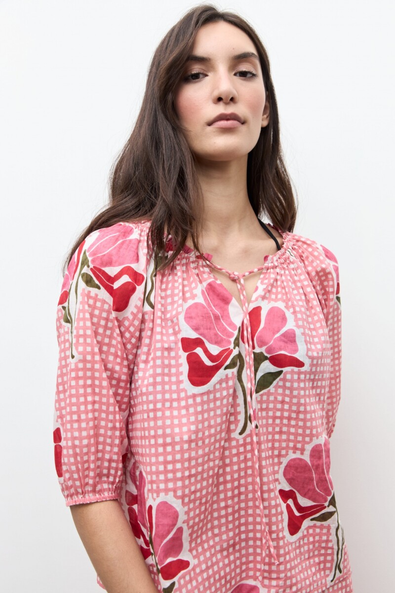 Blusa estampa Malva floral rosado