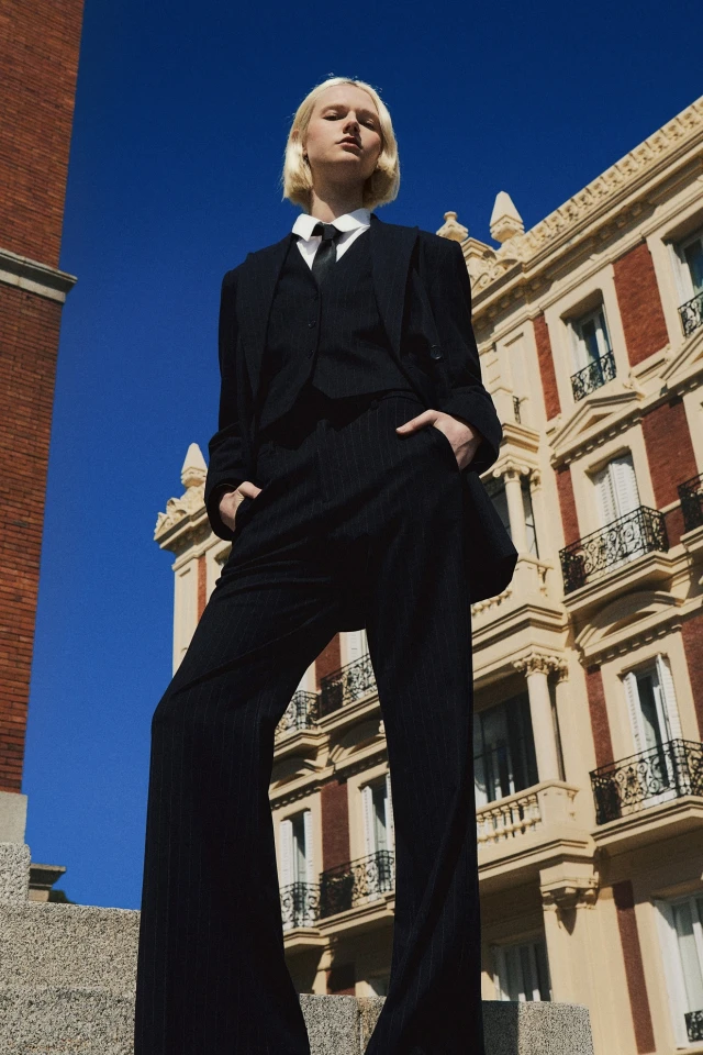 Blazer rayado doble abotonadura azul marino