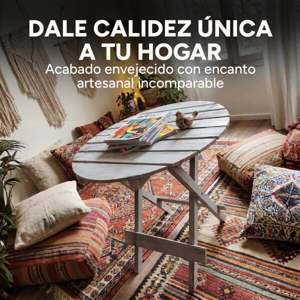 Mesa Plegable Auxiliar Circular Madera Vintage Rústica Gris