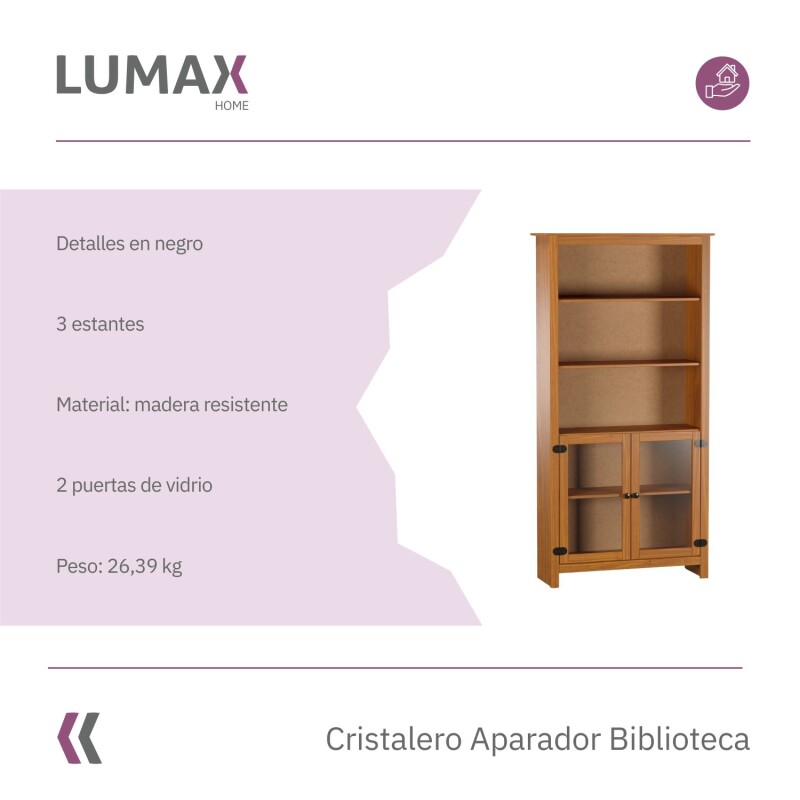 Cristalero Aparador Biblioteca Lumax 2 Puertas Vidrio 3 Estantes Cristalero Aparador Biblioteca Lumax 2 Puertas Vidrio 3 Estantes