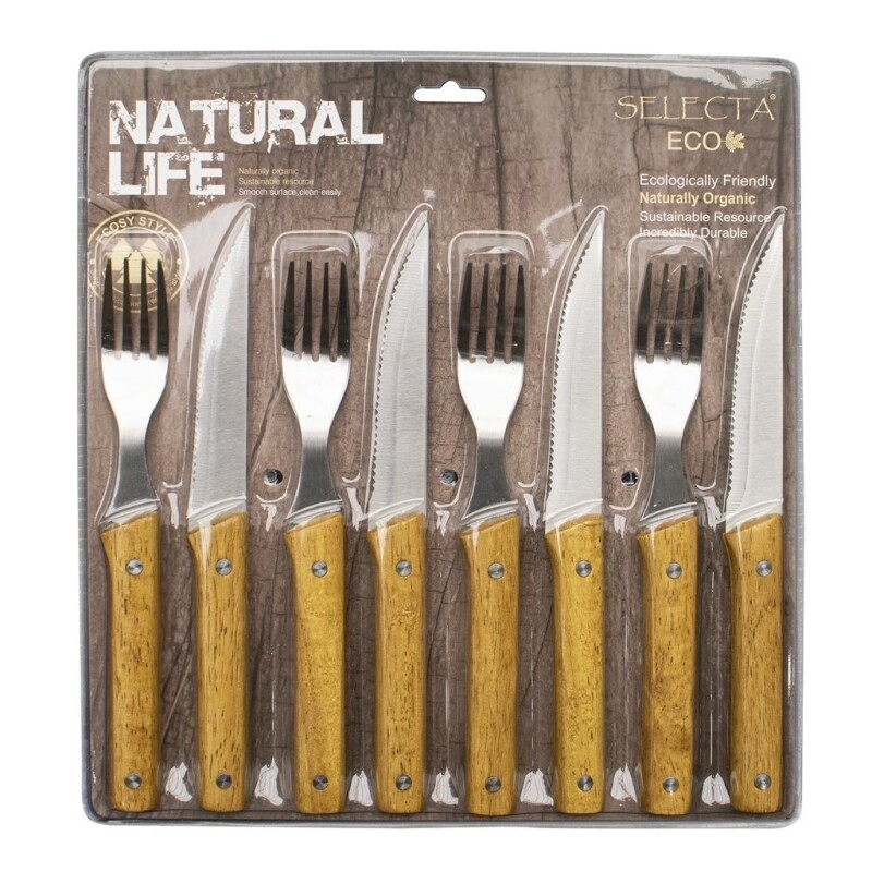 SET 8PCS CUCHILLO 11CM/TENEDOR CARNE 10CM MADERA SET 8PCS CUCHILLO 11CM/TENEDOR CARNE 10CM MADERA