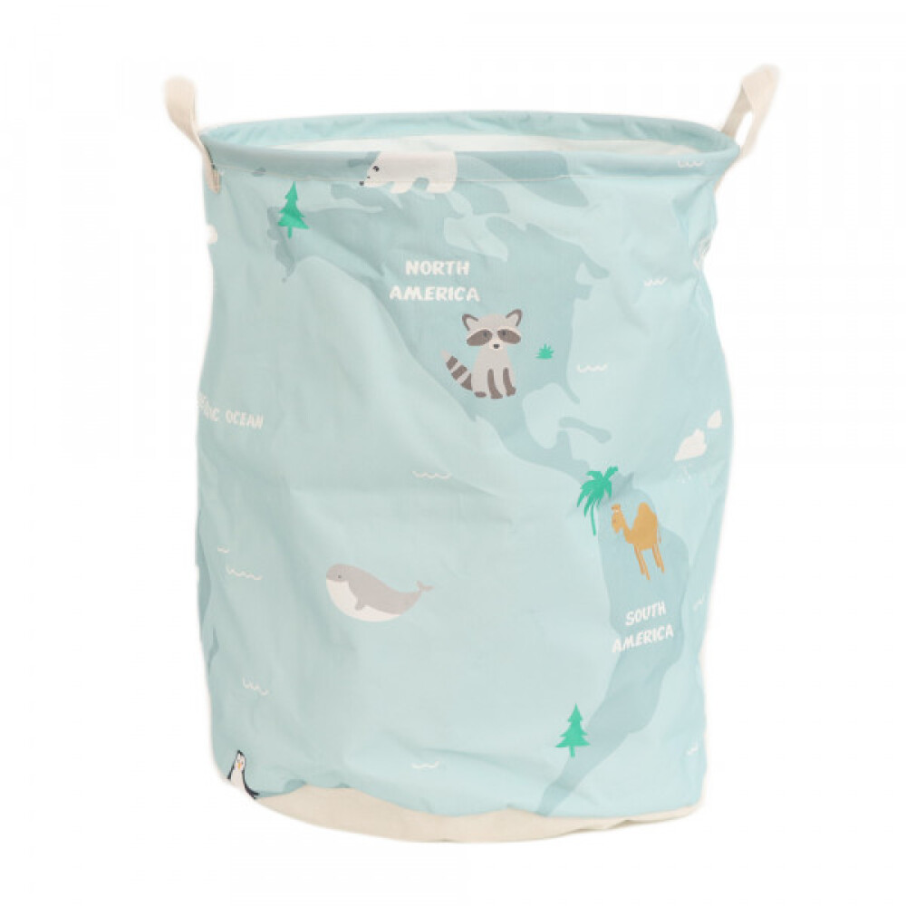 Cesto tela organizador mapa animales celeste