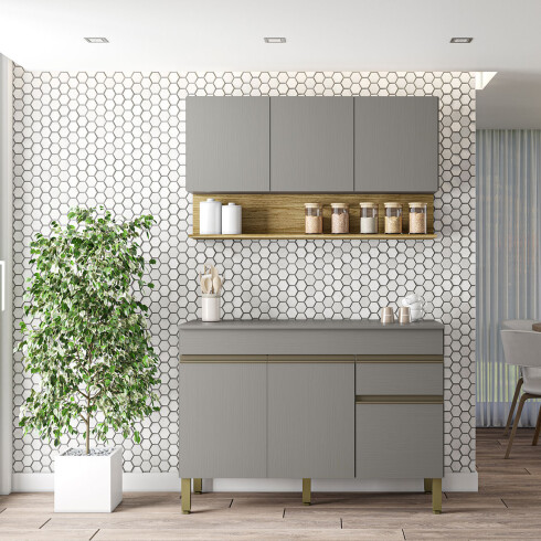 Modulos De Cocina Color Gris Incluye 2 Modulos Y Mesada FREIJO Y GRIS