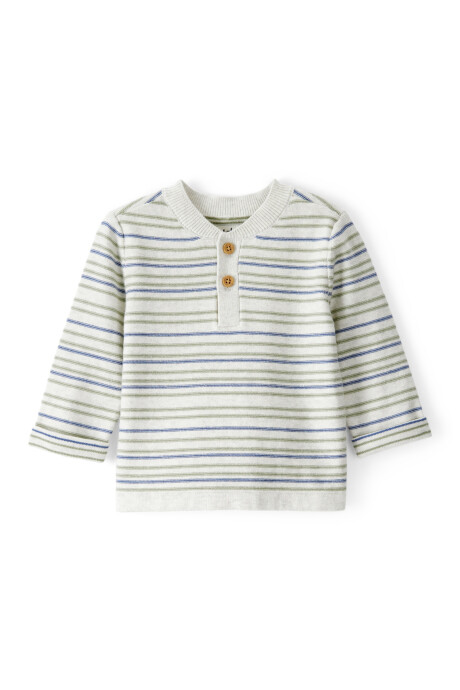 Remera henley de algodón, diseño a rayas Sin color