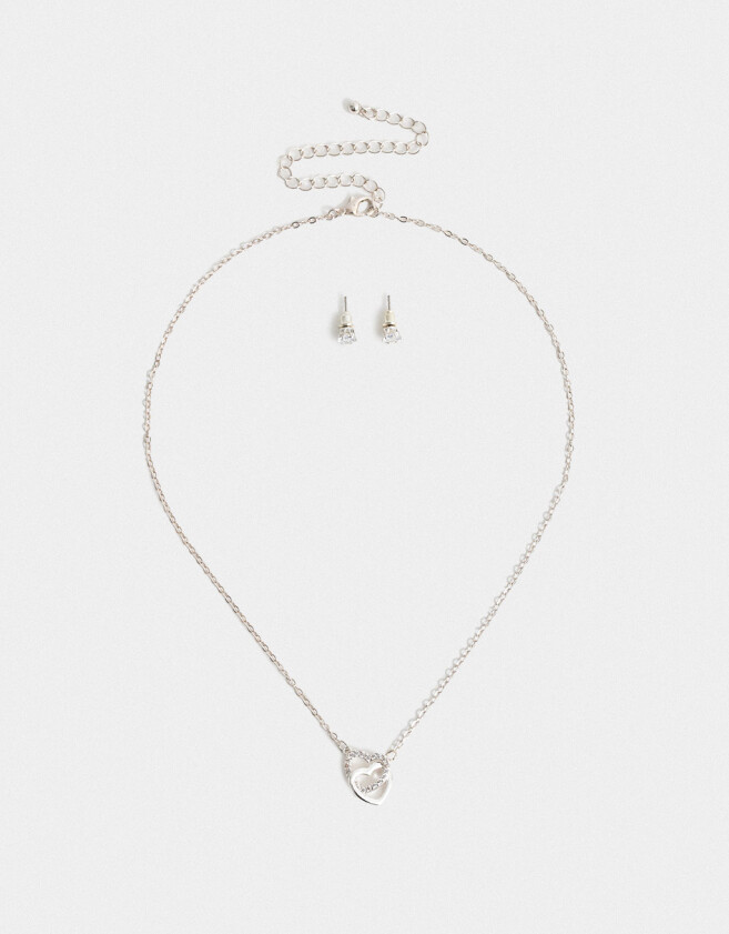Bijouterie Set Con cubic zirconia Set De Aros Y Cadena Bañado En Plata - Plateado
