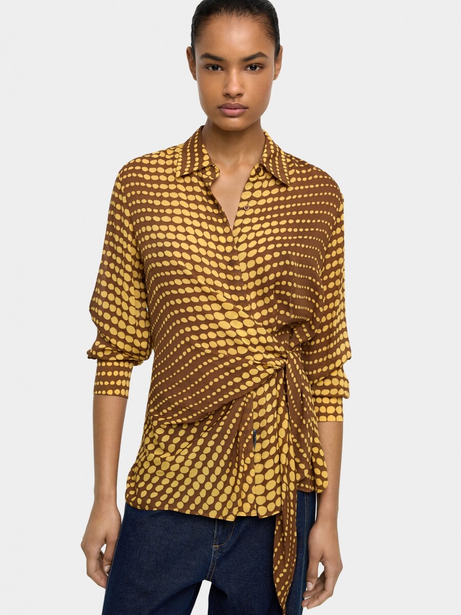 Camisa Estampada Con Nudo amarillo