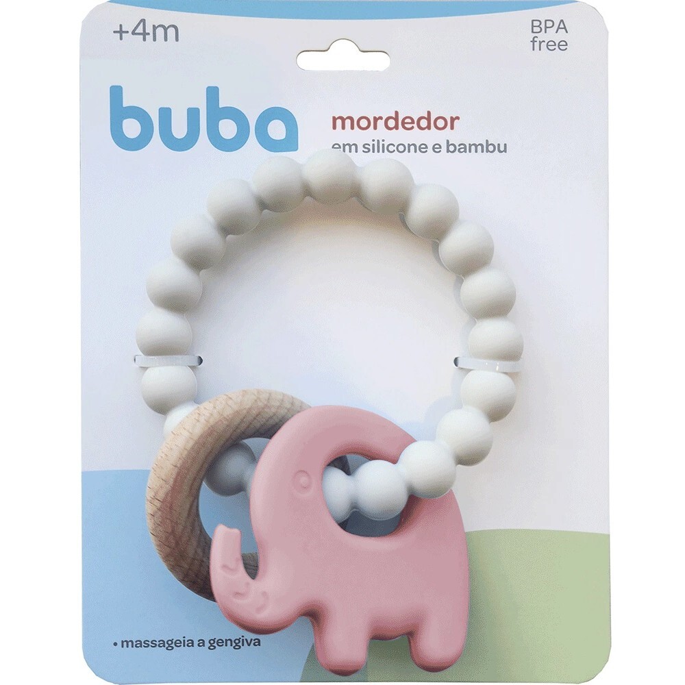 Mordillo Elefante bambu y silicona BUBA rosa