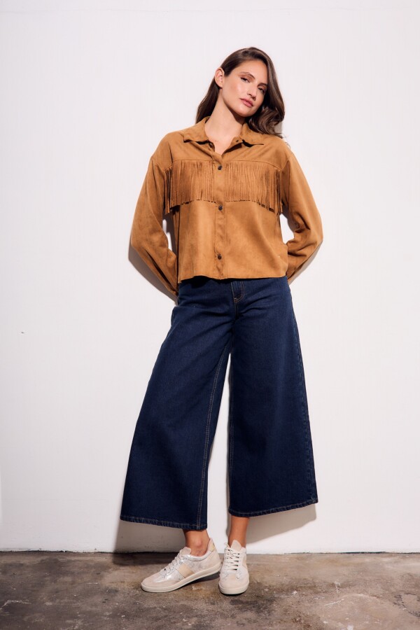 Camisa Gamuza Flecos Camel