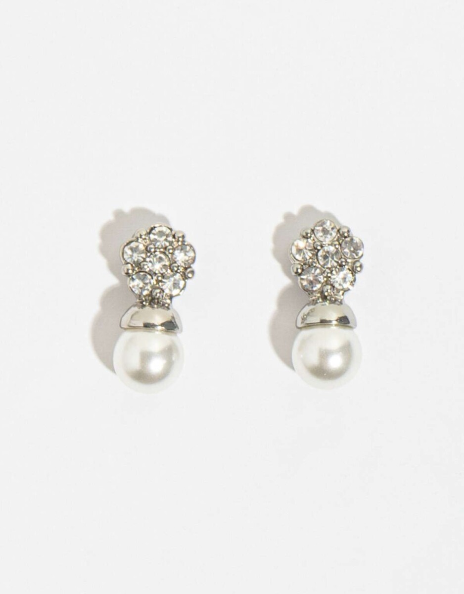Aros Con Strass Y Perla - Plateado Rodio 
