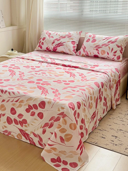 JUEGO DE SÁBANAS SOMMIER FLORES CEREZA