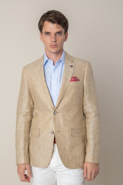 Saco de lino Slim Fit Beige