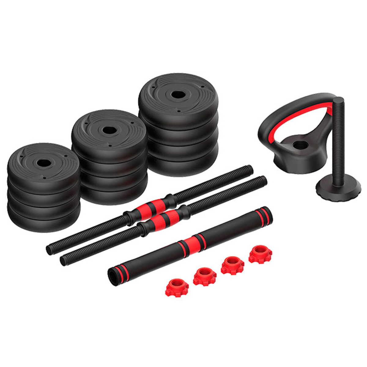 Set de Pesas ZZGO con Barra Recta 2 Mancuernas 1 Pesa Rusa y 19kg de Discos 