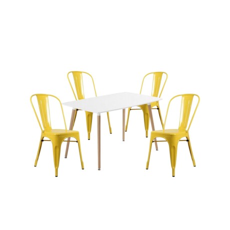 Juego de comedor mesa rectangular 120x80 + 4 Sillas Tolix Amarillo