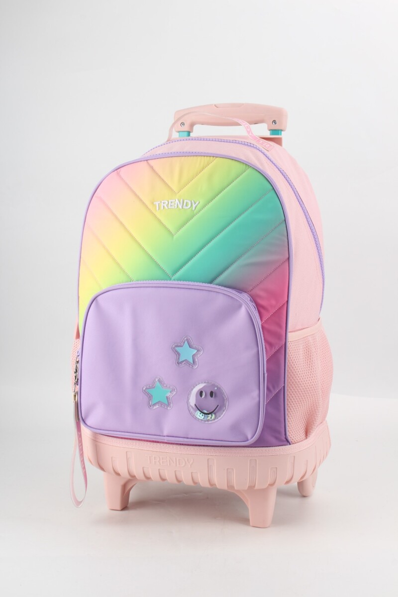 Mochila escolar amplia con ruedas combinada Rosa