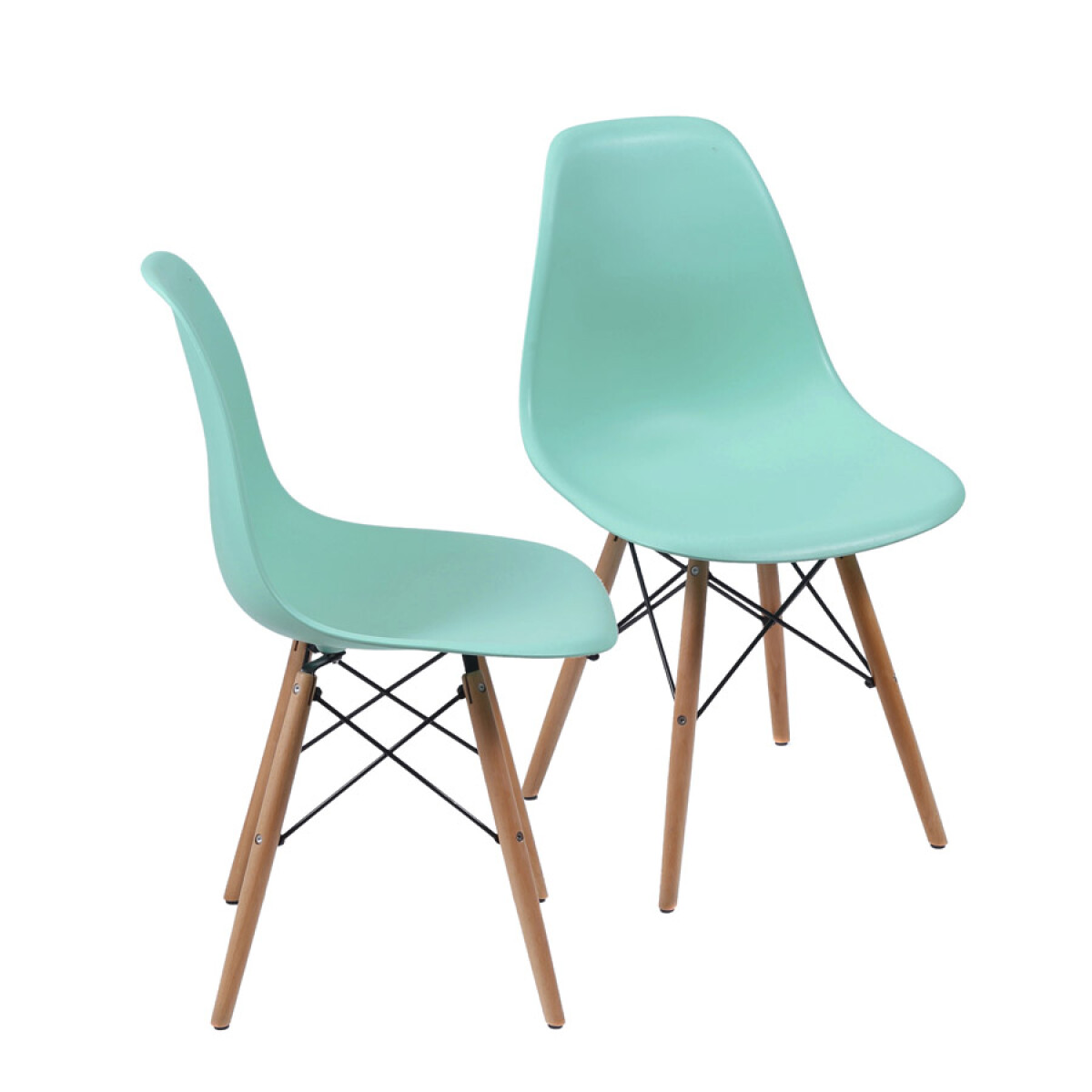 Kit X2 Silla Eames DKR Base En Madera - Verde Agua 