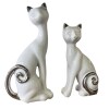 Juego de 2 Gatos En Cerámica - Blanco Y Plateado Juego de 2 Gatos En Cerámica - Blanco Y Plateado