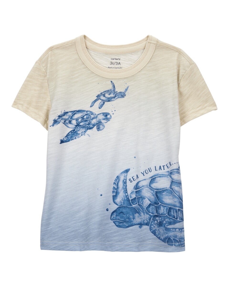 Remera de algodón, manga corta, estampa tortugas 