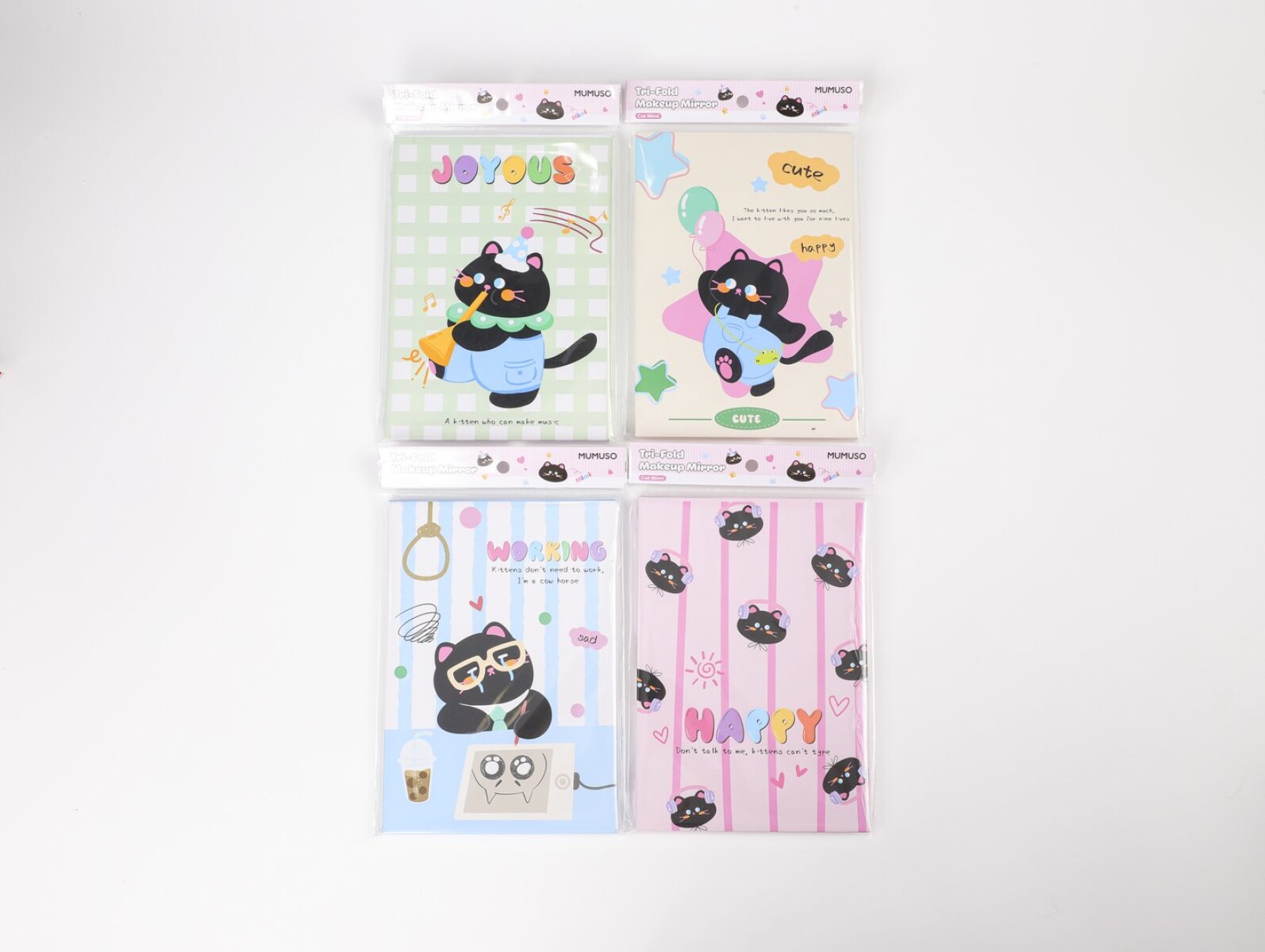 ESPEJO DE MAQUILLAJE TRI-FOLD CON CUBIERTAS DE PAPEL (GATITO MIMI) 