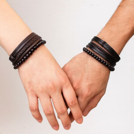PULSERA ECO CUERO X 3 UNIDADES 13X6,8CM NEGRO