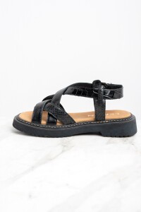Sandalia Cuero Combinada Negro