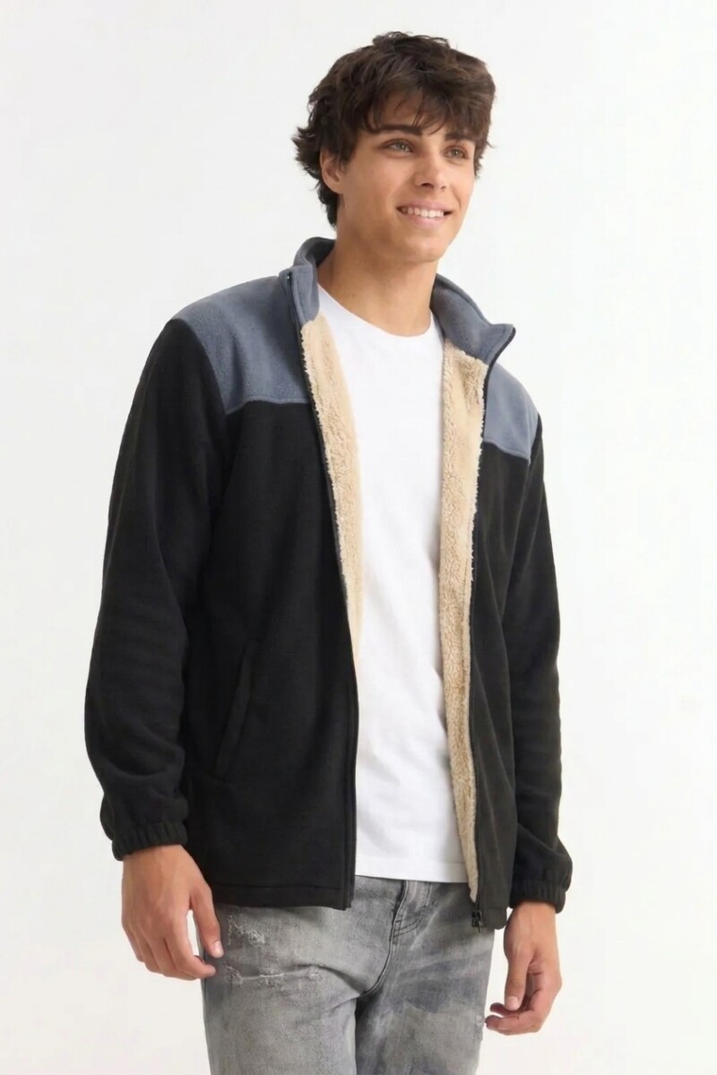 Campera de polar con corderito NEGRO