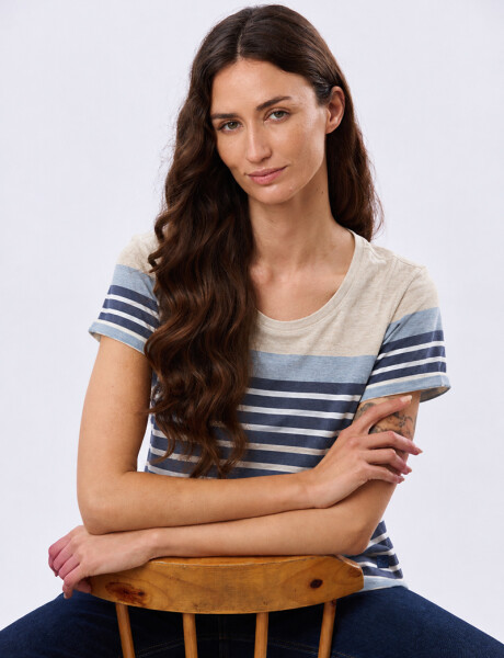 REMERA RAYADA DE ALGODÓN Beige