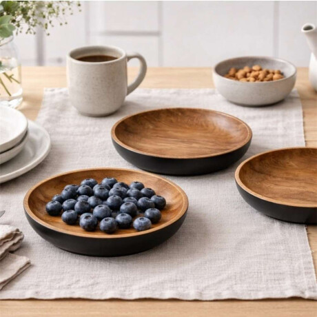 Plato Redondo Ext Col Negro 25Cms Madera Acacia Plato Redondo Ext Col Negro 25Cms Madera Acacia