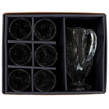 Jarra de vidrio + 6 vasos de vidrio Jarra de vidrio + 6 vasos de vidrio