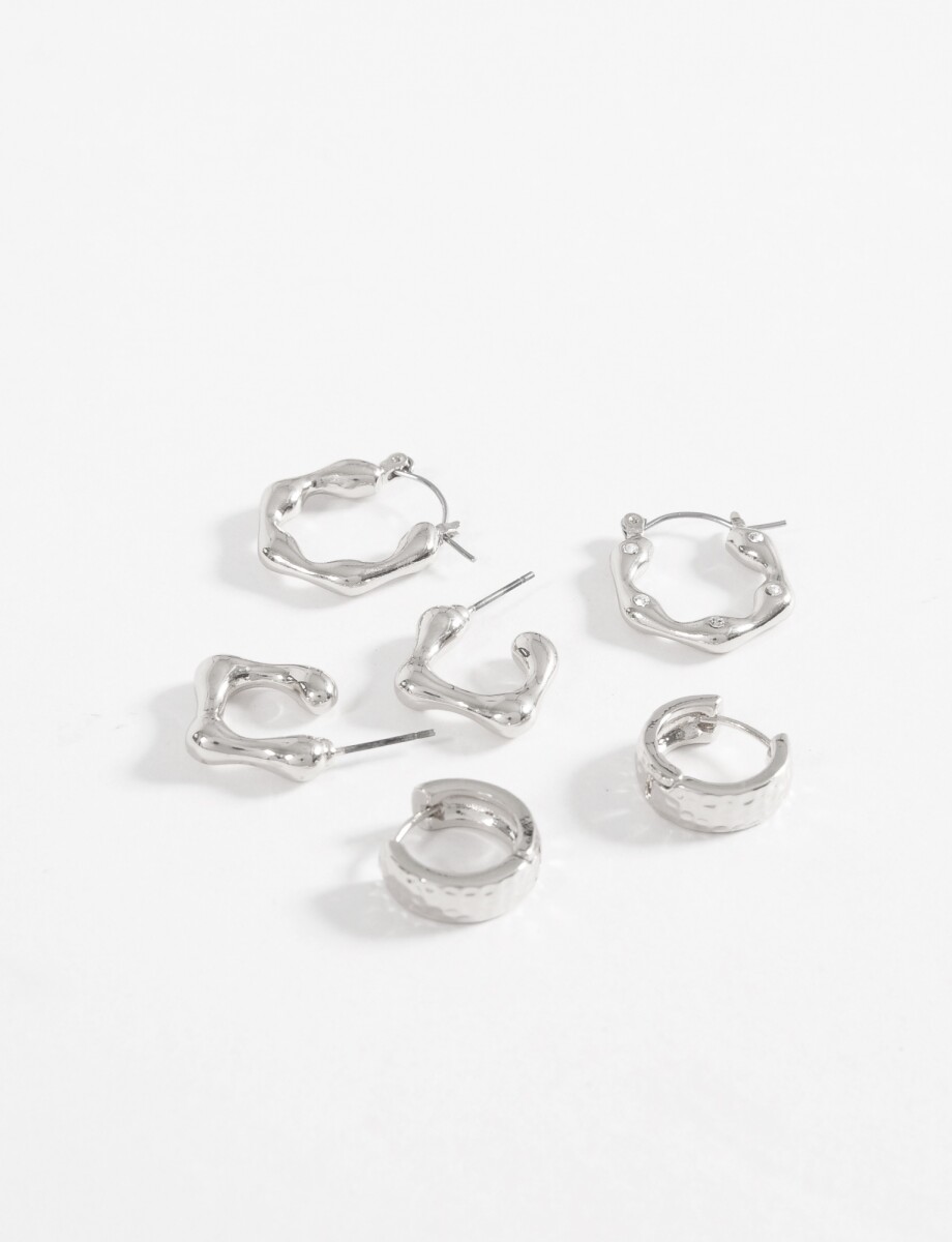 Set de aros con texturas y formas - plateado 